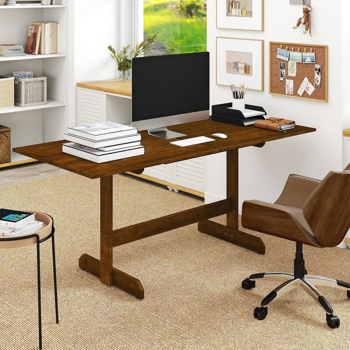 Giantex 71" Dining Table with H-shaped Rubber Wood Leg and Wood Grain Tabletop