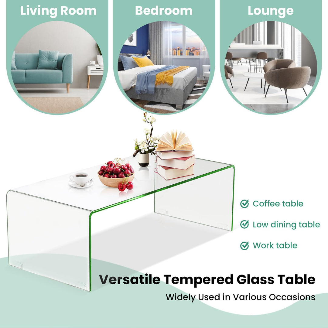 Giantex 42 x 19.7 Inch Clear Tempered Glass Coffee Table with Rounded Edges