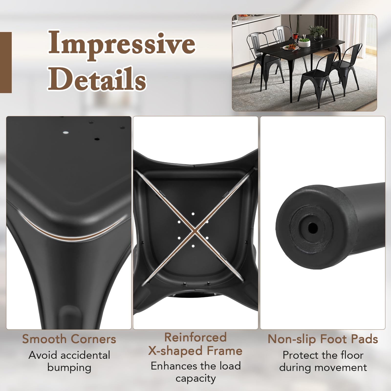Giantex Metal Dining Chairs Set of 4, Farmhouse Kitchen Chairs with Removable Backrest