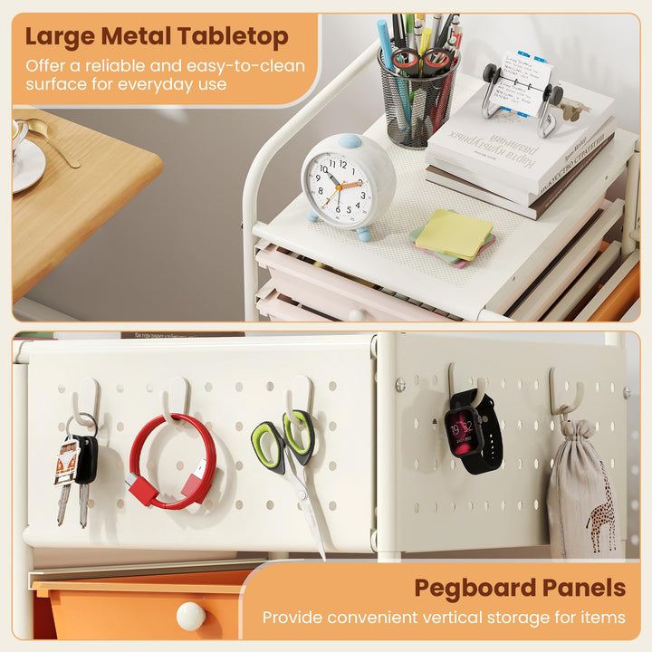 Giantex 14 Drawer Storage Cart | Rolling Craft Cart with Metal Tabletop &amp; Pegboard