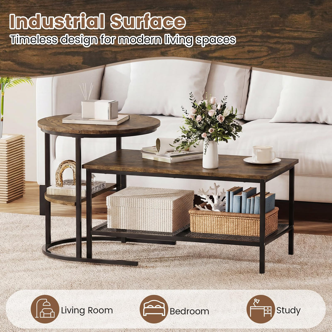 Giantex Nesting Coffee Table Set of 2 Detachable Rectangular Table