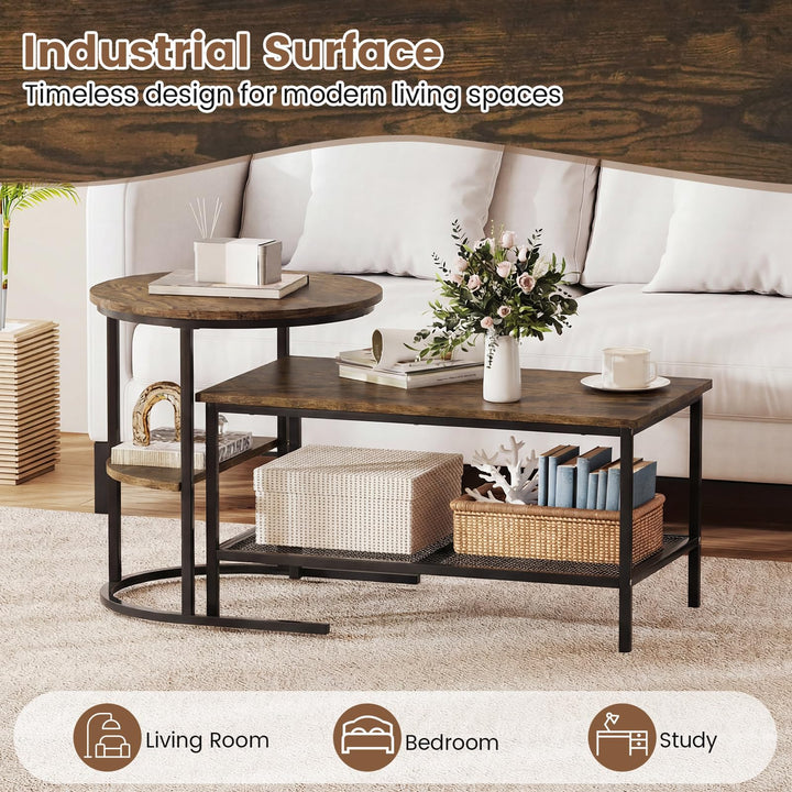 Giantex Nesting Coffee Table Set of 2 Detachable Rectangular Table