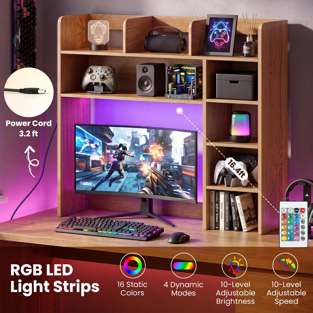 Giantex 35.5" Desktop Bookshelf with LED Lights