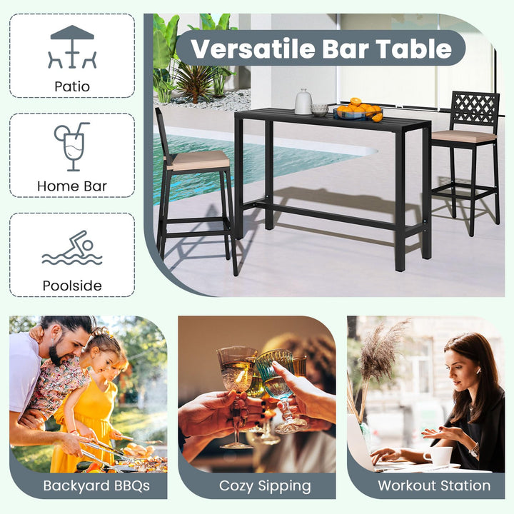 Giantex Outdoor Rectangle Bar Table with Counter Height Slatted Top & Footrest Black (55")