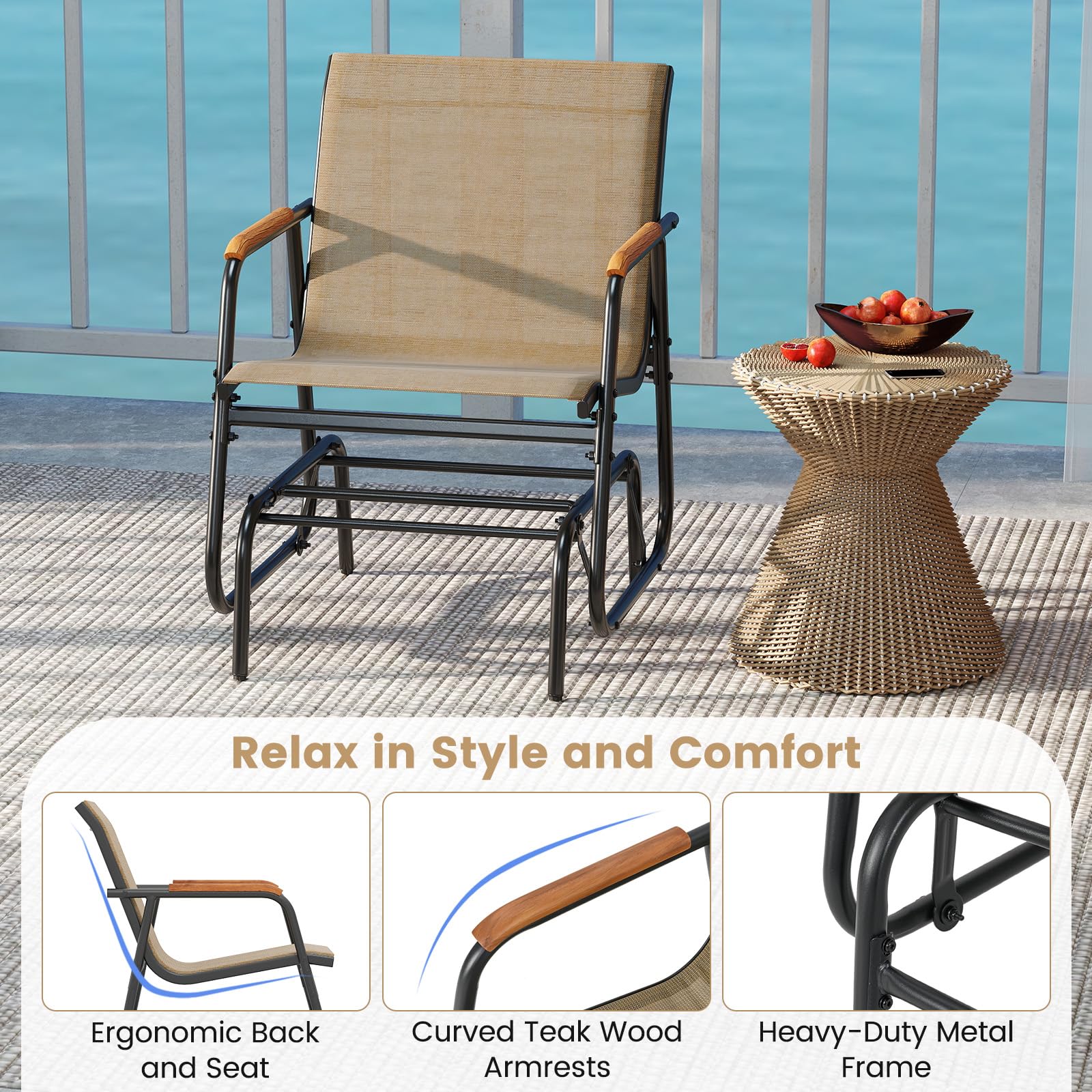 Giantex Swing Rocking Chair with Breathable Fabric Seat