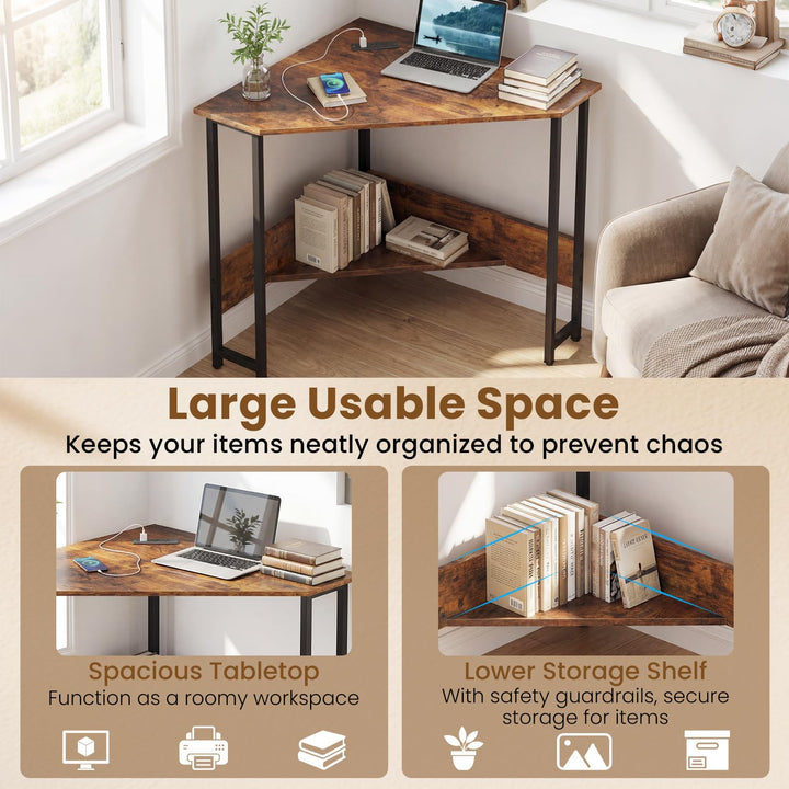 Giantex 90° Triangle Corner Desk with Charging Station