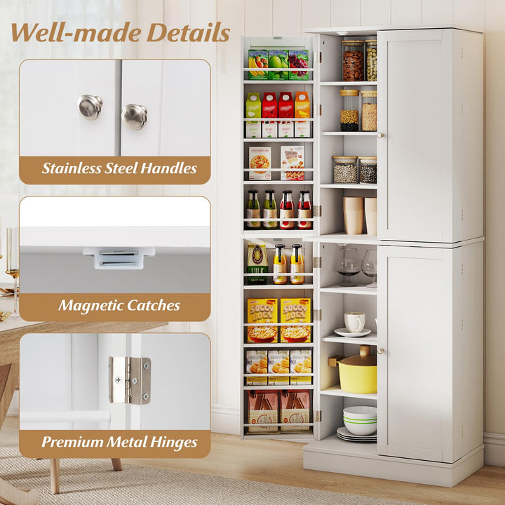 Giantex Kitchen Pantry Cabinet 65.5" Tall Kitchen Hutch w/8-Tier Storage Cabinet 16-Tier Door Shelves