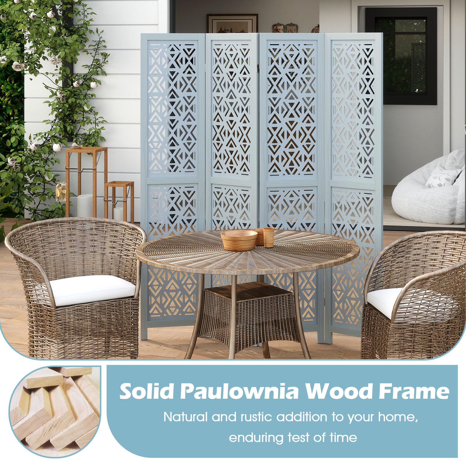 Giantex Room Divider 4/6 Panels - Boho Room Dividers with Carved Cutout Pattern & Solid Wood Frame, Fully Assembled