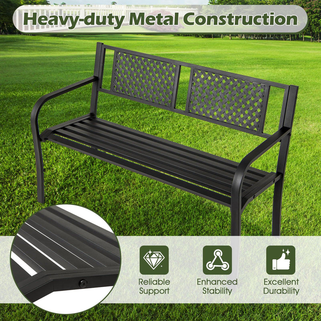 Giantex Metal Outdoor Bench Slatted Seat for 2-3 Persons (50"×23"×32")