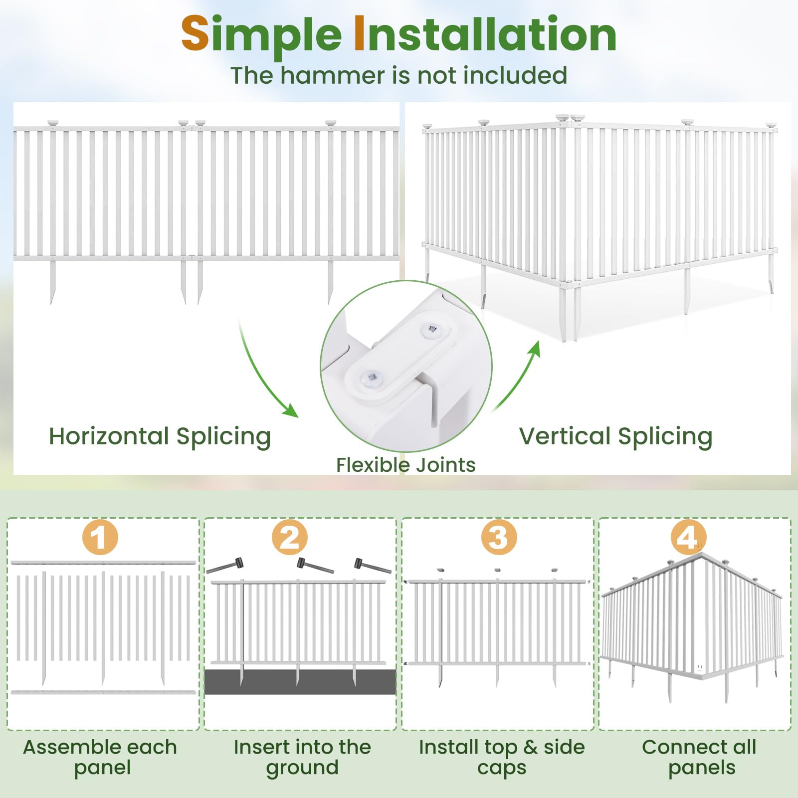 Giantex White Picket Fence - 2 Panels, 80''W x 37.5''H Decorative Outdoor Garden Fence
