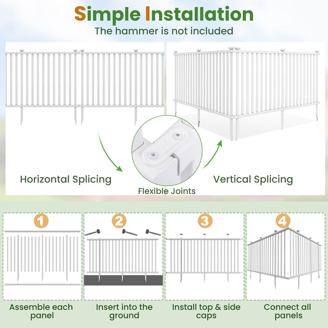 Giantex White Picket Fence - 2 Panels, 80''W x 37.5''H Decorative Outdoor Garden Fence