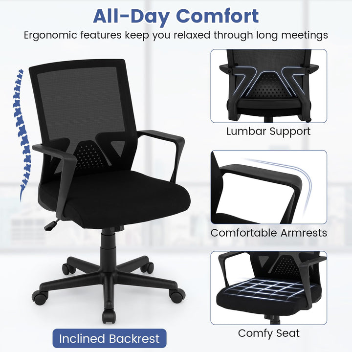 Giantex Office Desk Chair with Lumbar Support, Ergonomic Mesh Office Chair with Wheels and Armrests