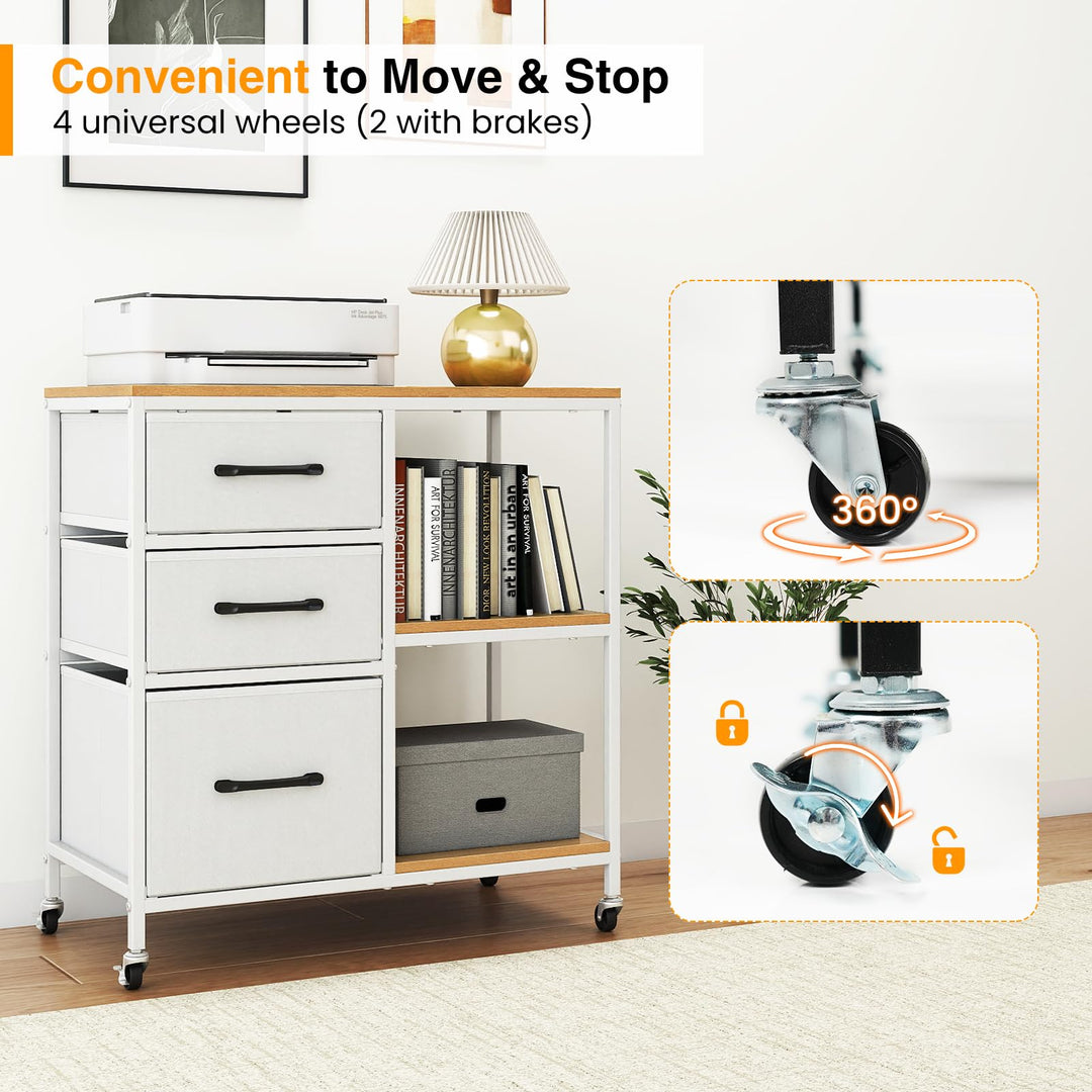 Giantex 3 Drawer Mobile File Cabinet with Charging Station