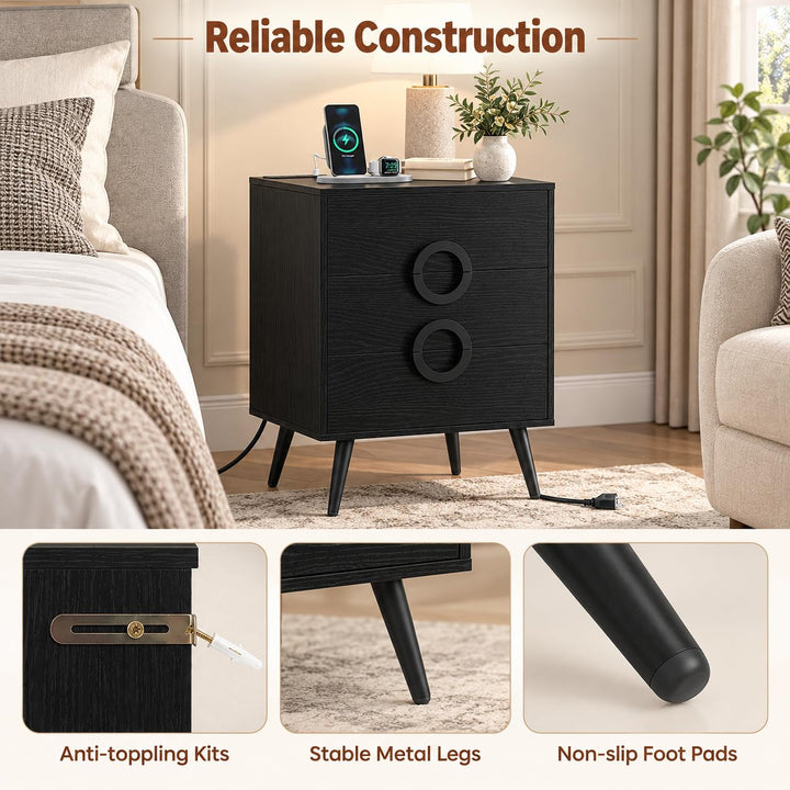 GIANTEX 3-Drawer Nightstand with Charging Station (1/2)
