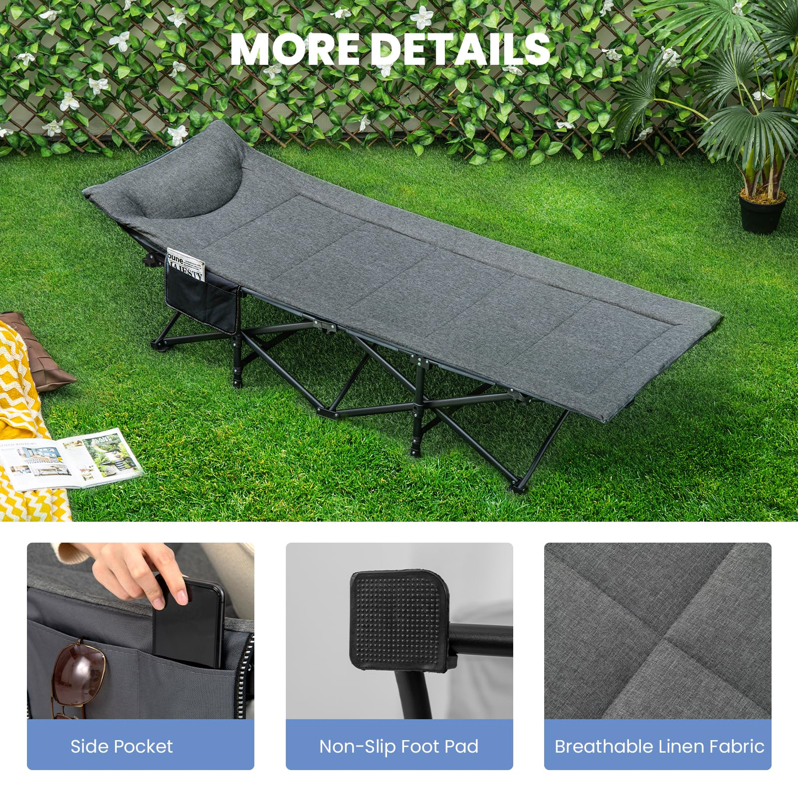 Giantex Folding Camping Cot for Adults - Sleeping Cot Bed with Carry Bag, Cushion & Headrest, 10 Foots