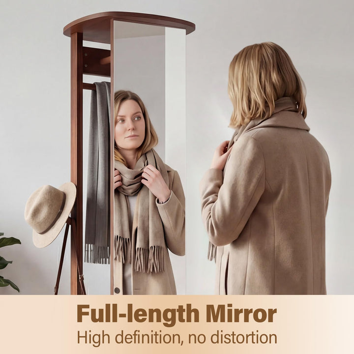 CHARMAID 66" Wood Floor Standing Mirror with 2 Clothes Rods