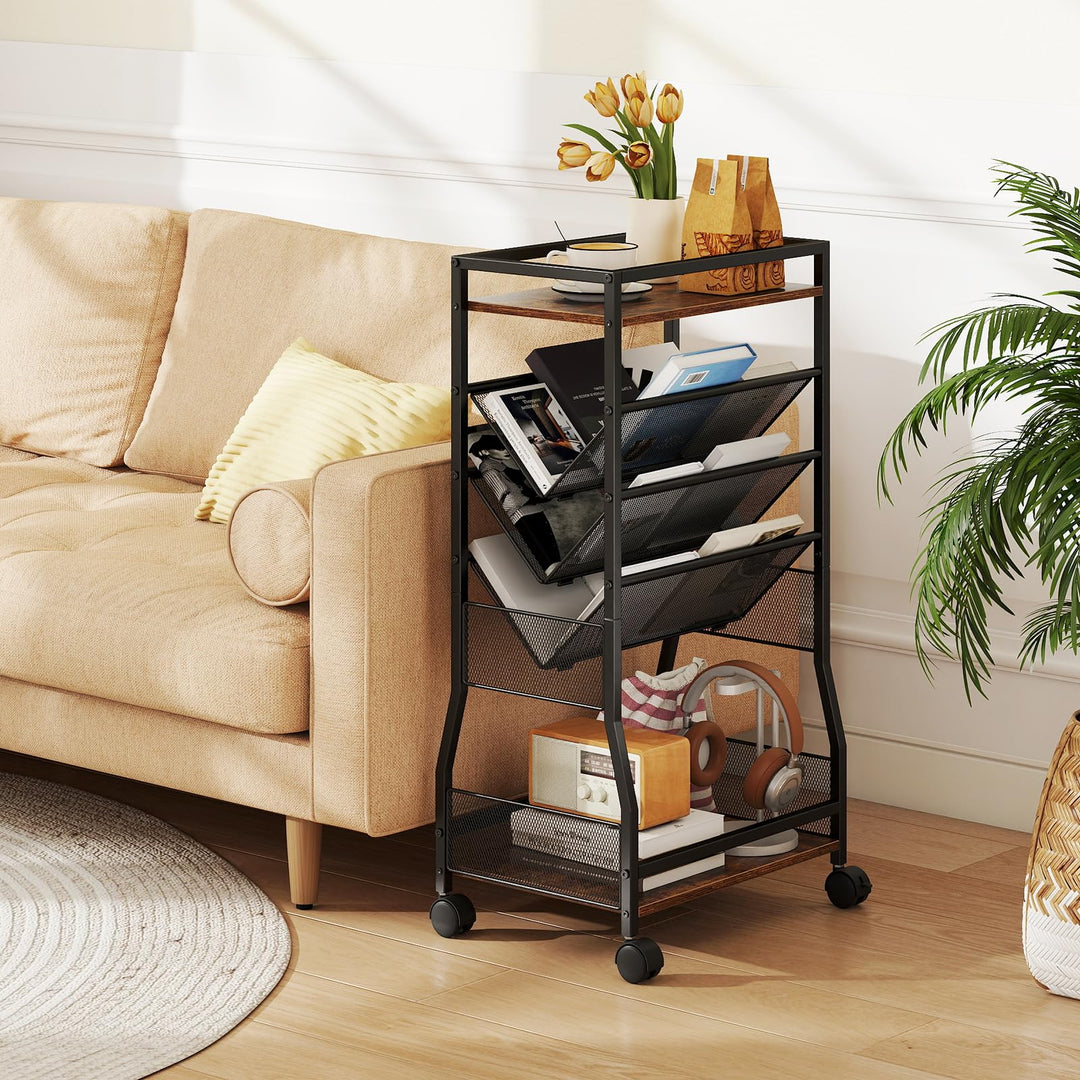 Giantex 32" H 5-Tier Rolling File Cart with Sloped Mesh Magazine Racks (1/2)