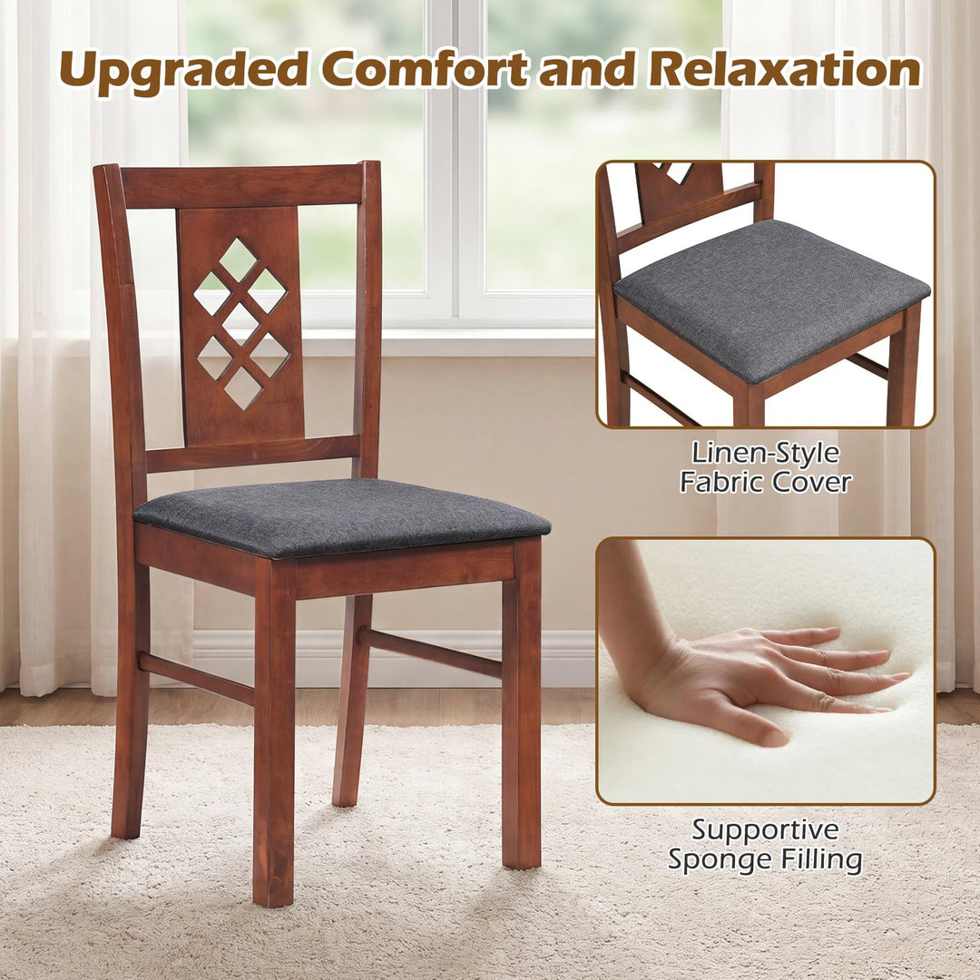 Giantex Wooden Upholstered Kitchen Chair with Elegant Diamond Back (2/4)