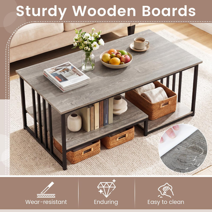 Giantex 43.5" Coffee Table 2-Tier Center Table with Storage
