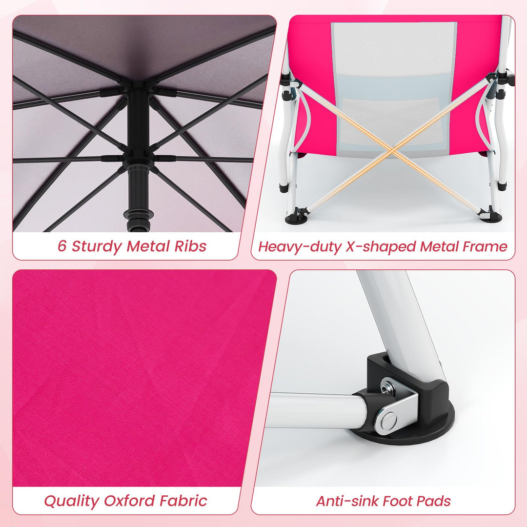 Giantex Low Folding Beach Chair with Detachable & Adjustable Umbrella