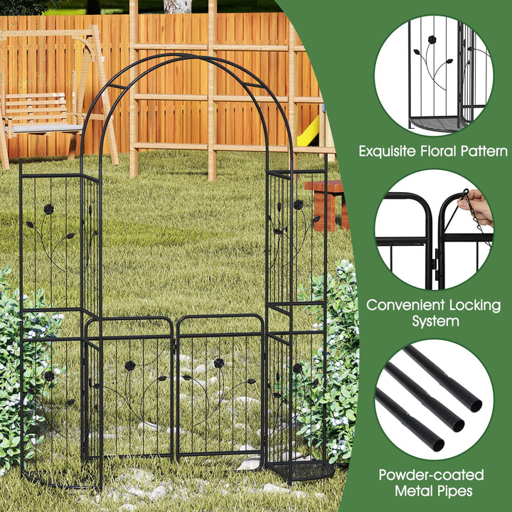 Giantex 87'' Metal Garden Arbor with Lockable Gate and Planter Shelves