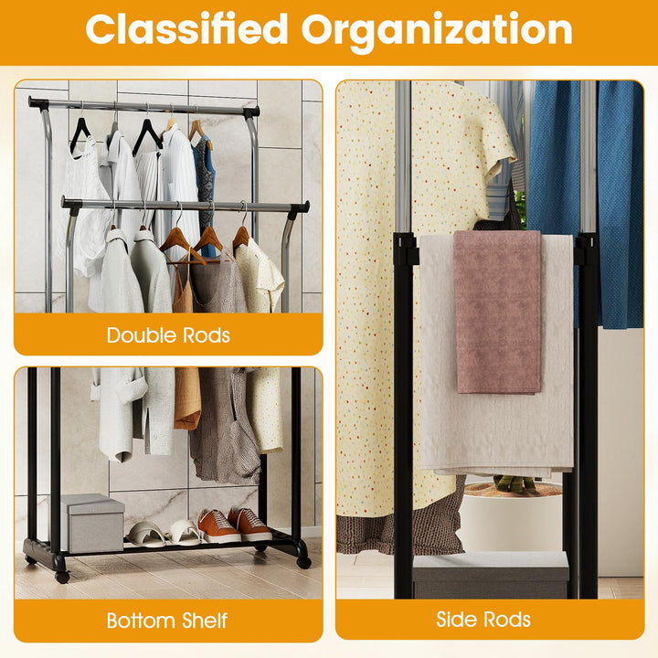 Giantex Double Rod Clothing Rack with Adjustable Height & Wheels