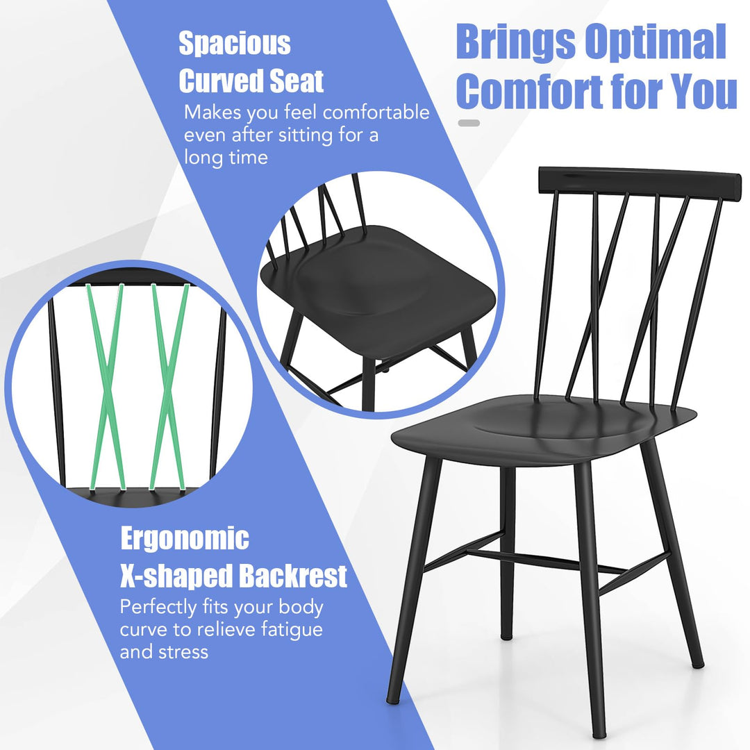 Giantex Metal Dining Chairs Set, Farmhouse Kitchen Chairs w/High Cross Backrest & Curved Seat