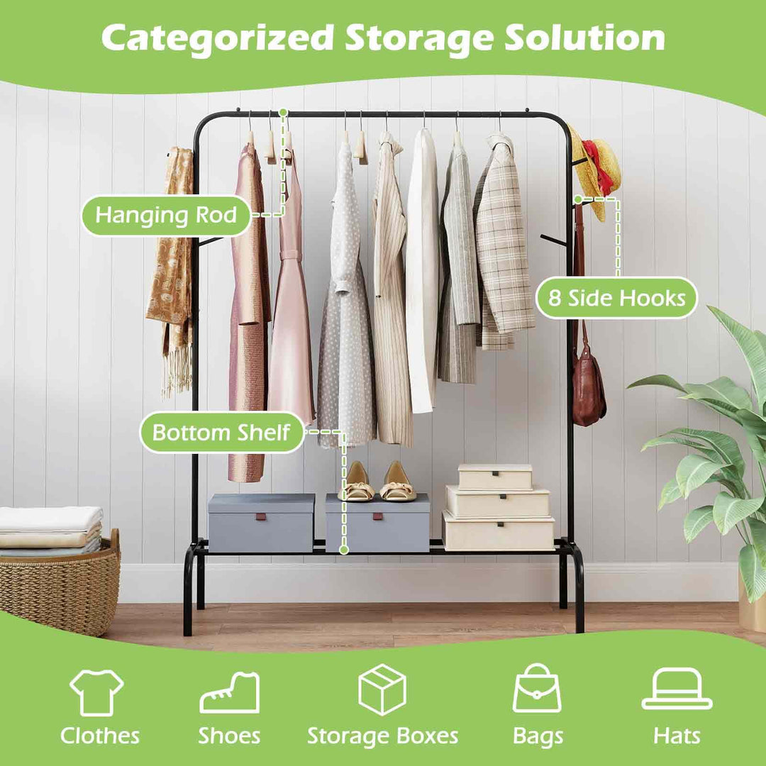 Giantex 50" Wide Freestanding Garment Rack with Hanging Rod 8 Hooks & Storage Shelf