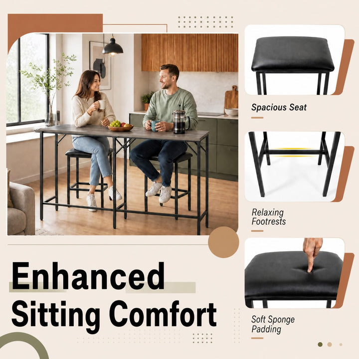 3-Piece Convertible L-Shaped Kitchen Table Chair Set with 2 AC Outlets  USB Port and Type-C Port