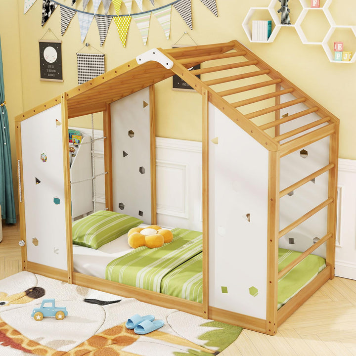 Giantex Twin Size Montessori Floor Bed, 3-in-1 Indoor Kids Jungle Gym Playground