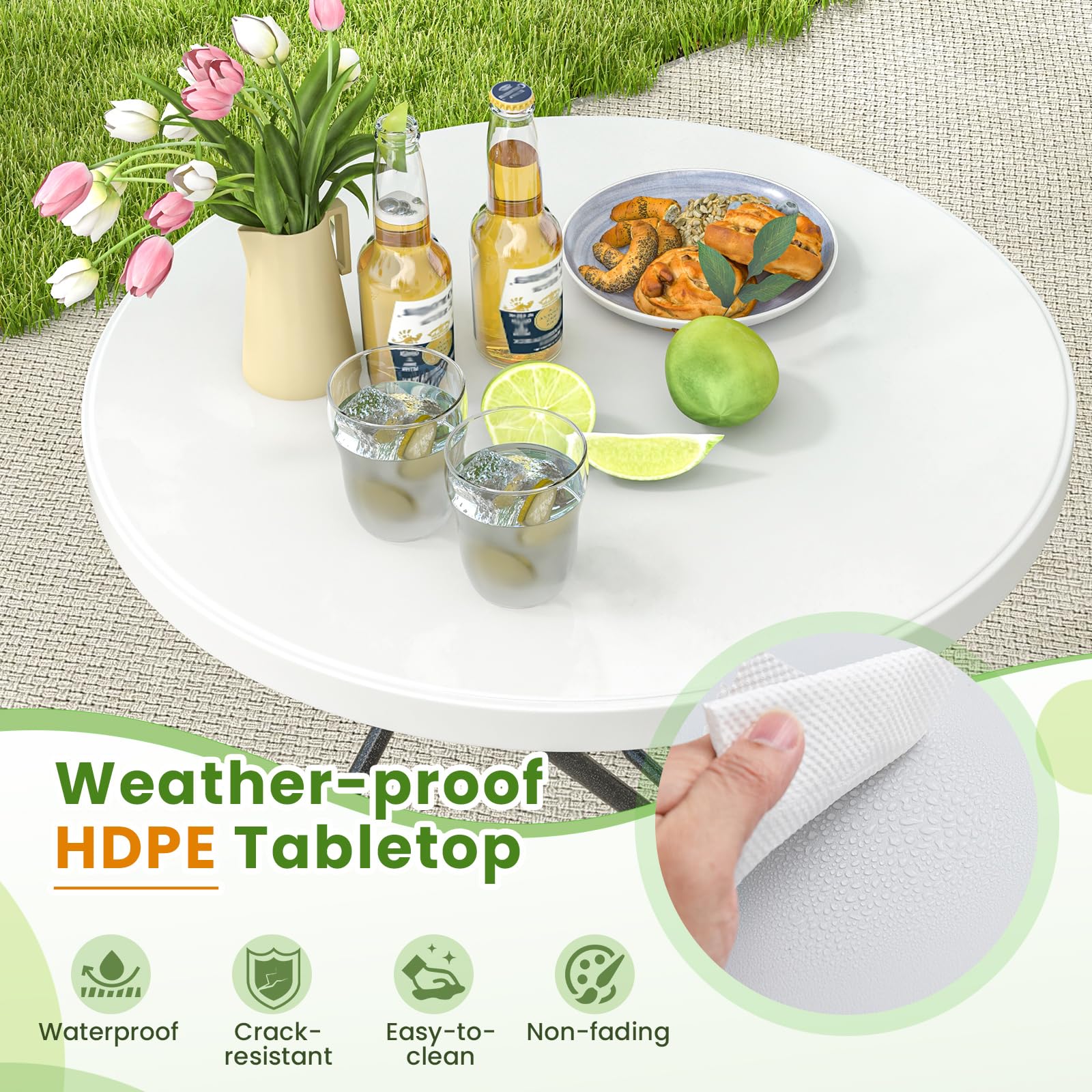 Giantex 32” Round Folding Table, HDPE Foldable Card Table for Party Wedding Event Picnic Commercial Banquet