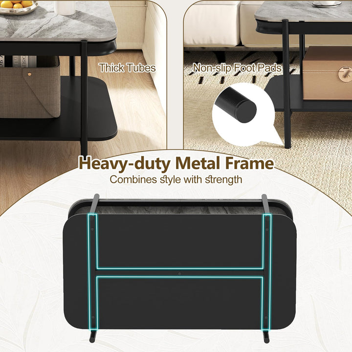 Giantex 2-Tier Coffee Table with Storage Faux Mable Center Table w/Sintered Stone Top