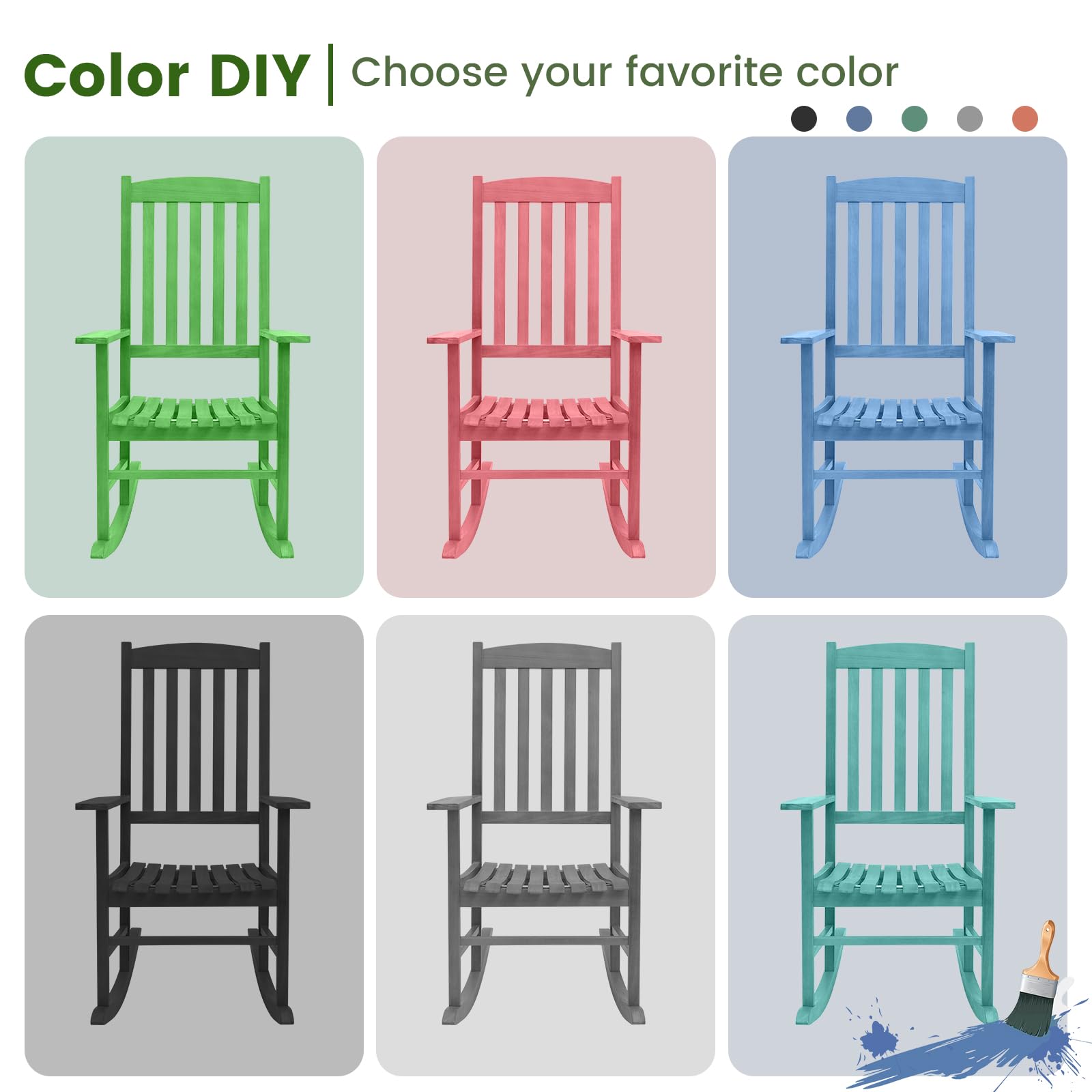 Giantex Wood Outdoor Rocking Chair - Eucalyptus Rocker Chair with Stable & Safe Rocking Base