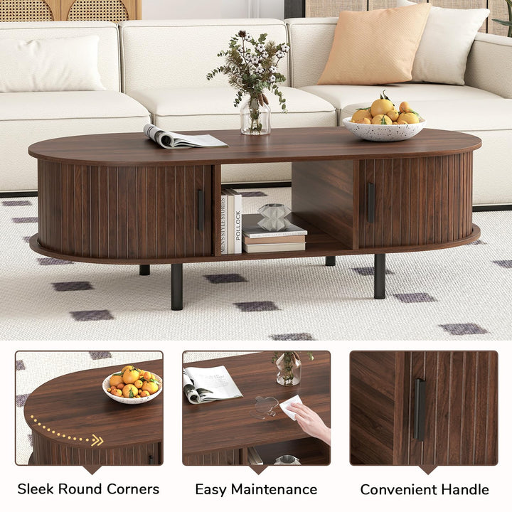 Giantex 48 Inch Mid Century Modern Living Room Table with Sliding Tambour Doors