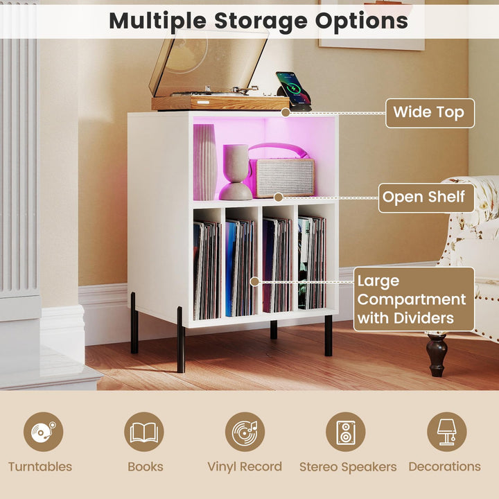 Giantex Record Player Stand with LED Lights & Charging Station