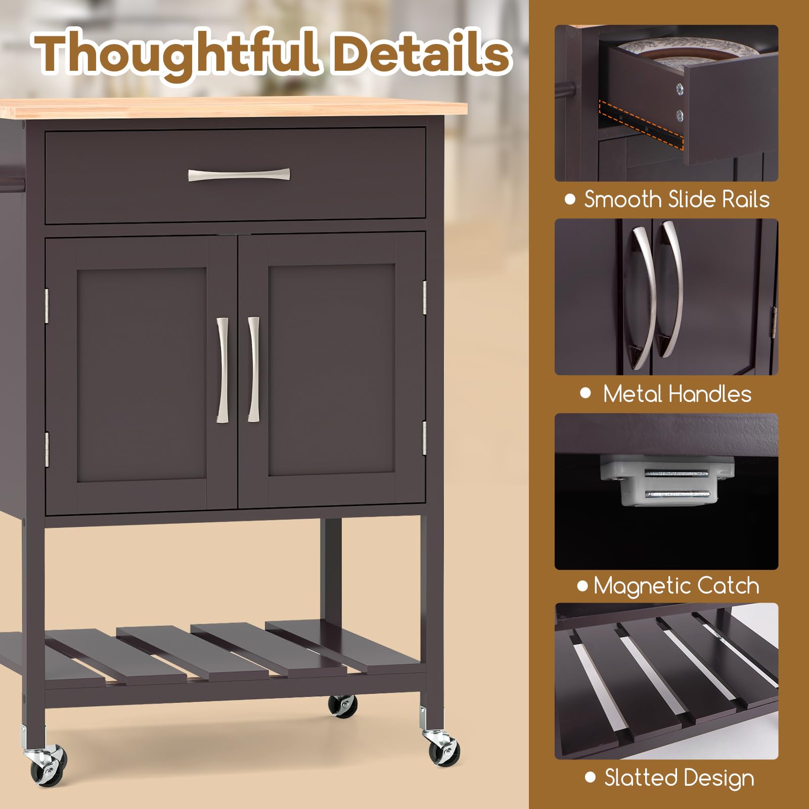 Giantex Rolling Kitchen Island Cart, Mobile Serving Cart with Drawer, 2-Door Storage Cabinet, Storage Shelf