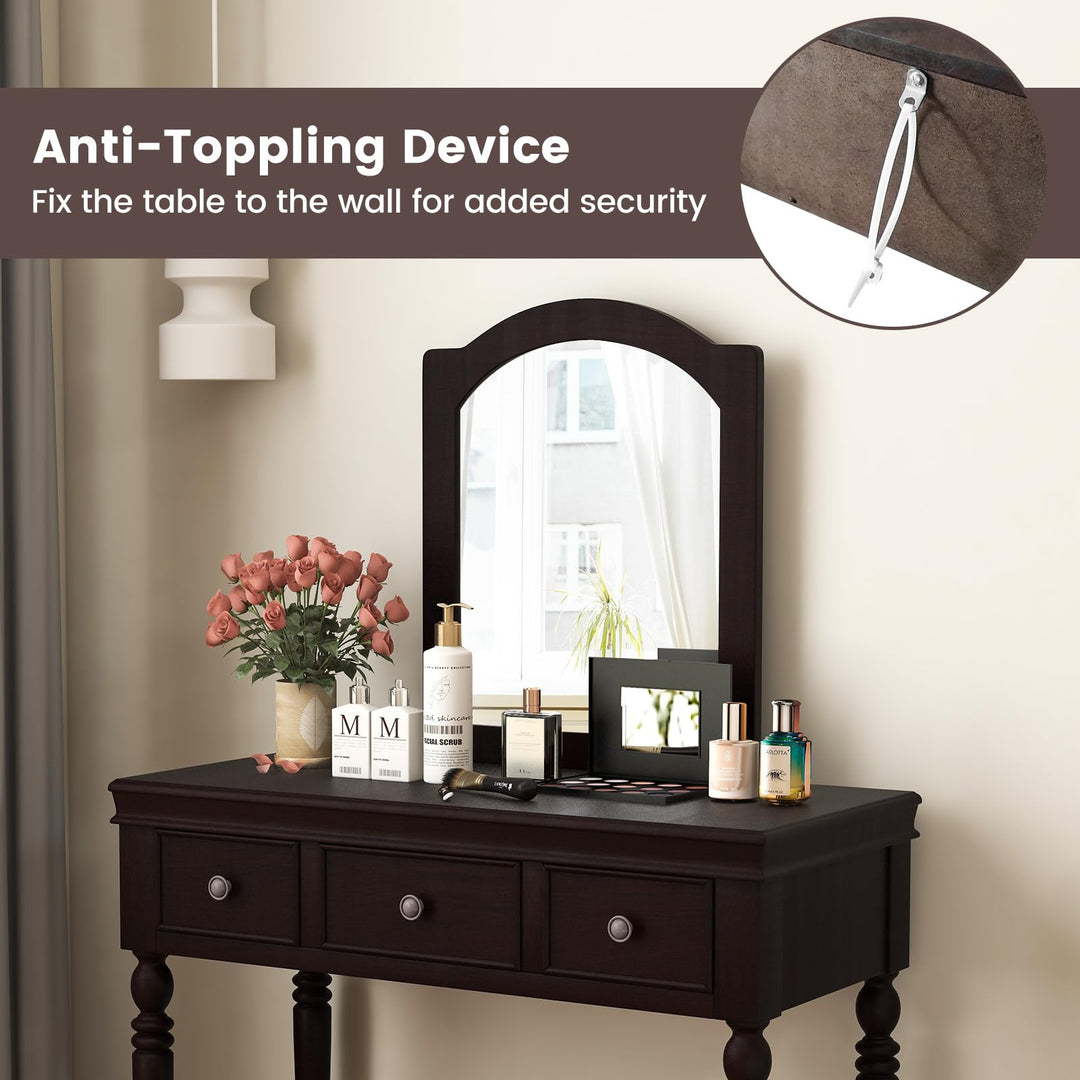 CHARMAID Makeup Vanity Desk with Mirror and Stool, Vanity Table Set with Large Mirror, 3 Drawers, Cushioned Stool