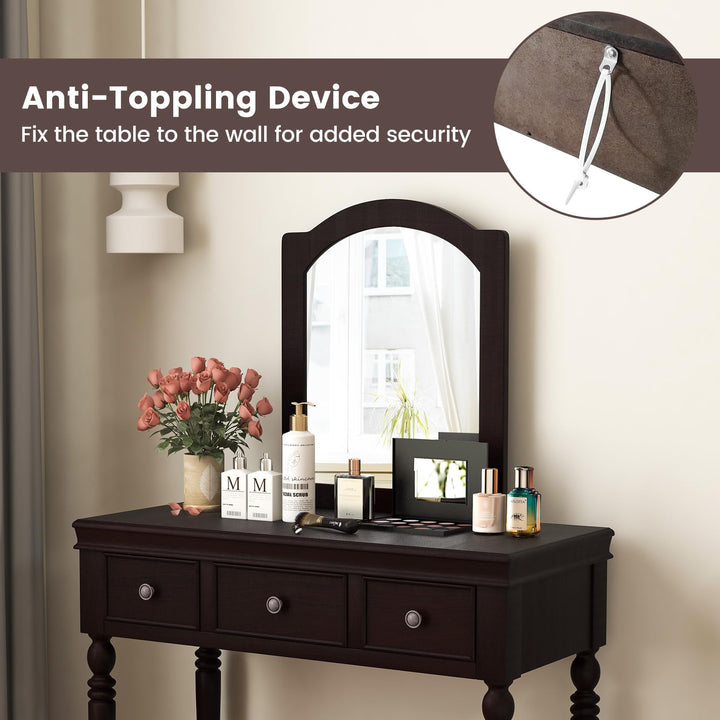 CHARMAID Makeup Vanity Desk with Mirror and Stool, Vanity Table Set with Large Mirror, 3 Drawers, Cushioned Stool