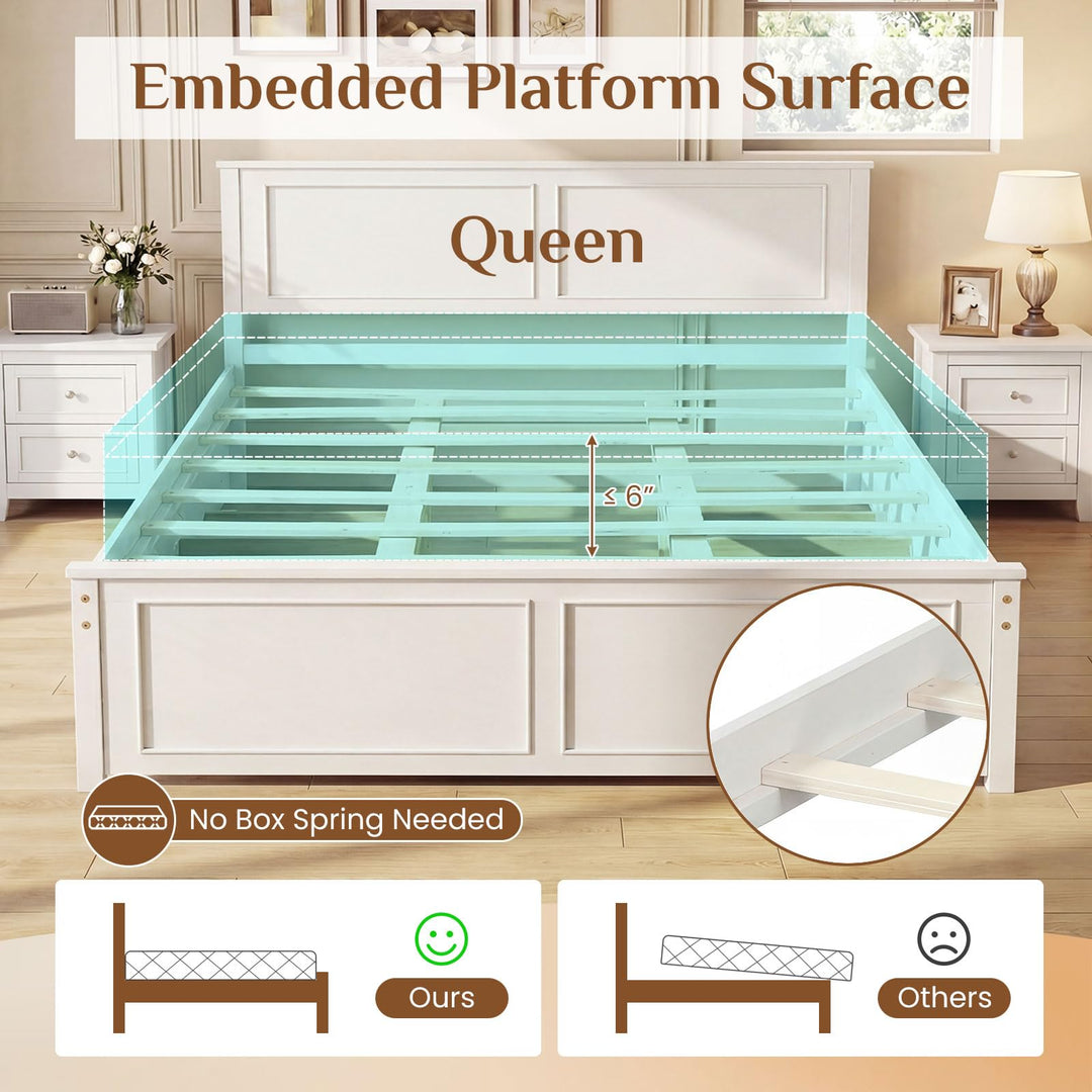 Giantex Wood Queen/Full/Twin Size Farmhouse Solid Platform Bed