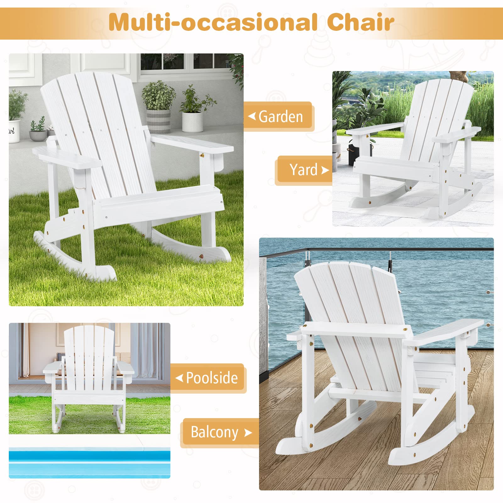 Giantex Wooden Adirondack Rocking Chair - Kids Outdoor Adirondack Rocker with Slatted seat, Smooth Rocking Feet