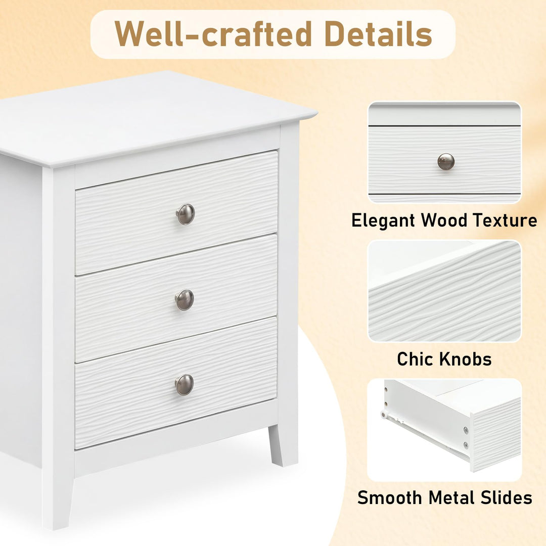 Giantex 3-Drawer Night Stand Set 1/2 22’’ Compact Sofa End Couch Side Table