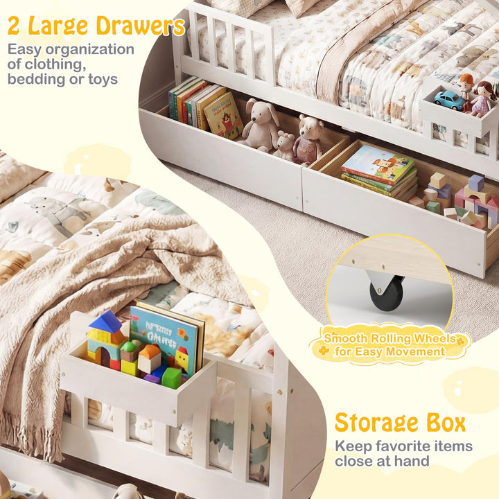 Giantex Full Size House Bed with Roof and Fence Rails for Kid