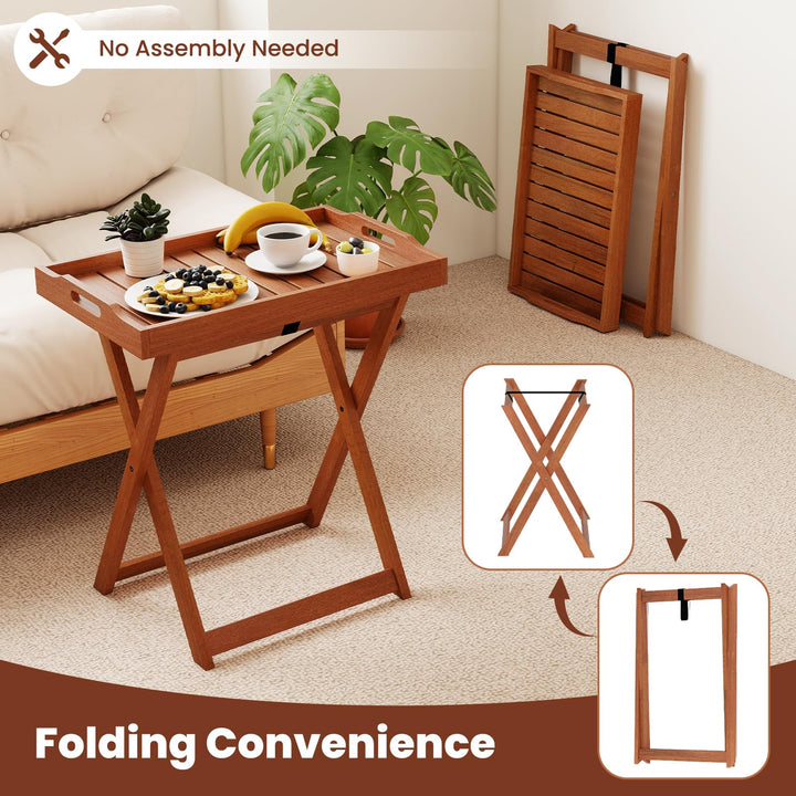 Giantex Outdoor Side Table Wooden Folding Table with Removable Tray Top