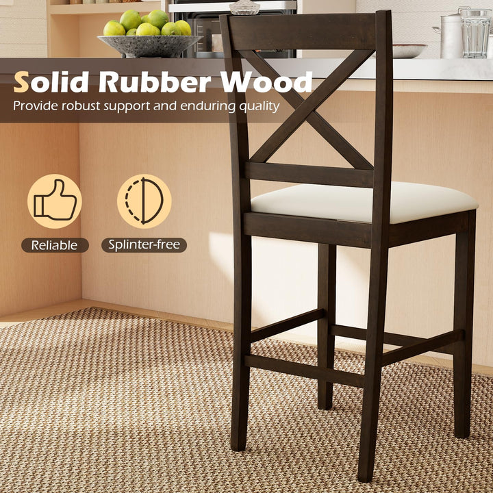 Giantex 24" Farmhouse Bar Stools | Cross Back Counter Height Chairs with Padded Linen Upholstered Seat (2/4)