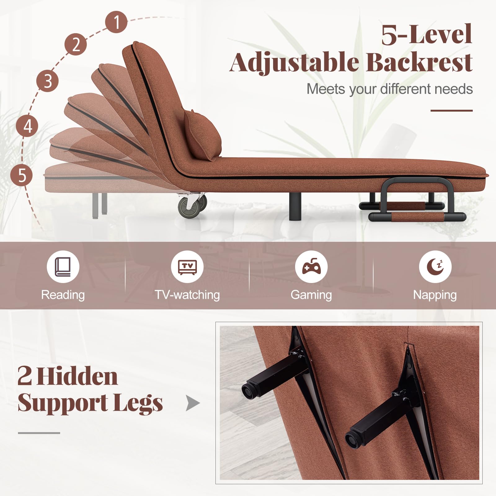 Giantex Convertible Sofa Bed, 3-in-1 Folding Sleeper Chair with 5-Position Adjustable Backrest
