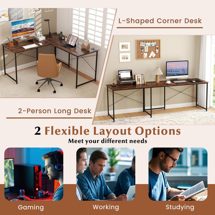 59 Inch Reversible Corner Desk with Power Outlet and USB Ports & Monitor Stand