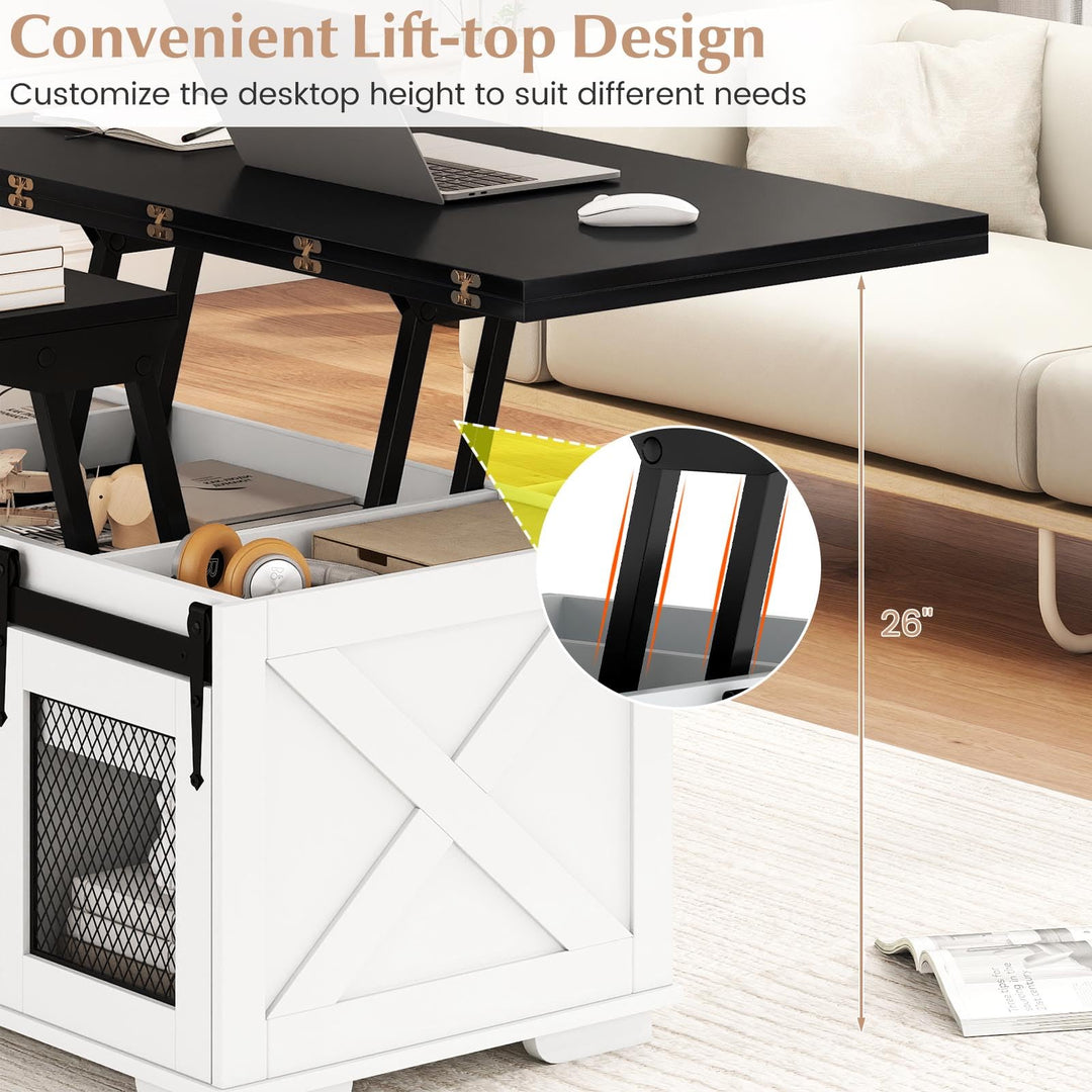 Giantex Lift Top Coffee Table | 41.5" Farmhouse Center Table with 2 Sliding Barn Doors