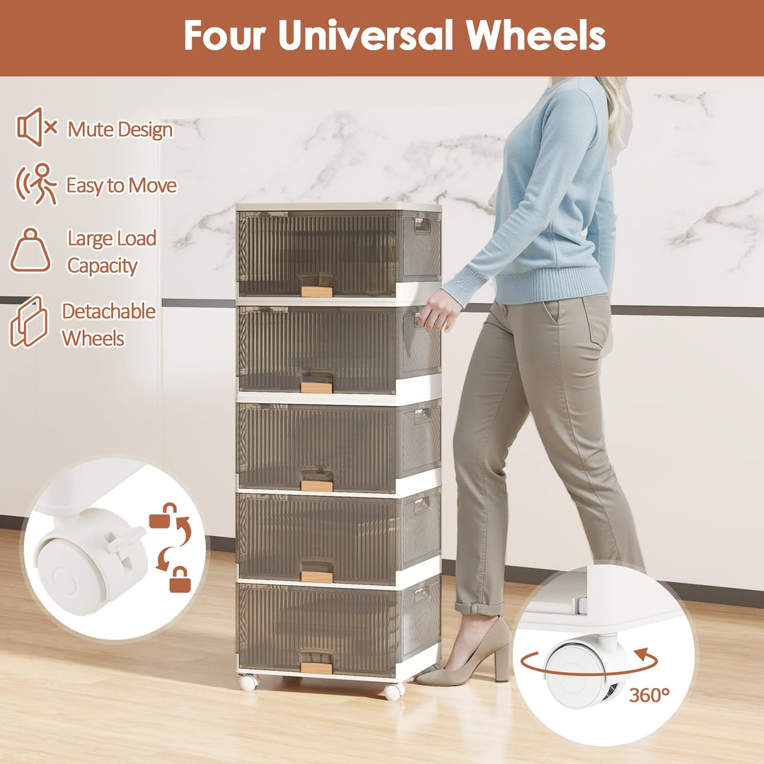 Giantex 5 Tier Stackable Storage Bins with Lids 22.5 Gal Foldable Shoe Storage Box
