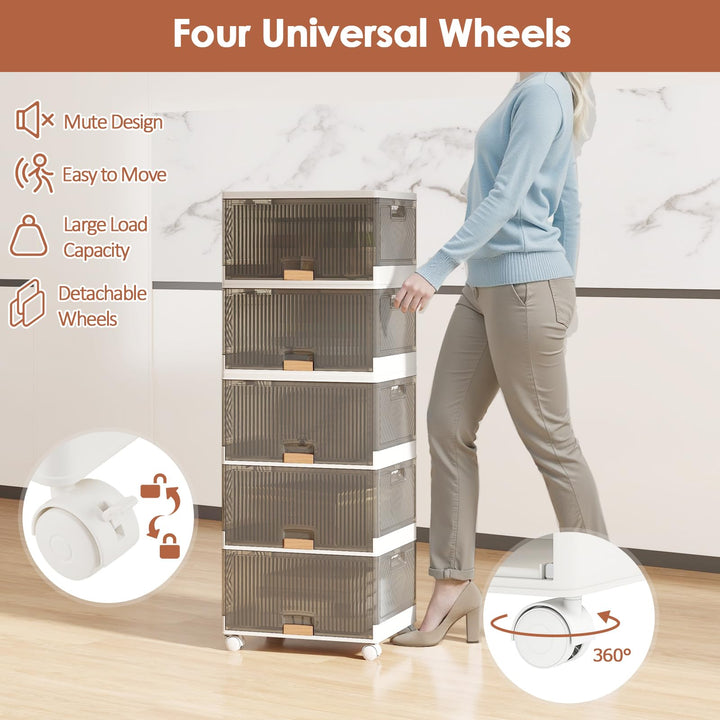 Giantex 5 Tier Stackable Storage Bins with Lids 22.5 Gal Foldable Shoe Storage Box