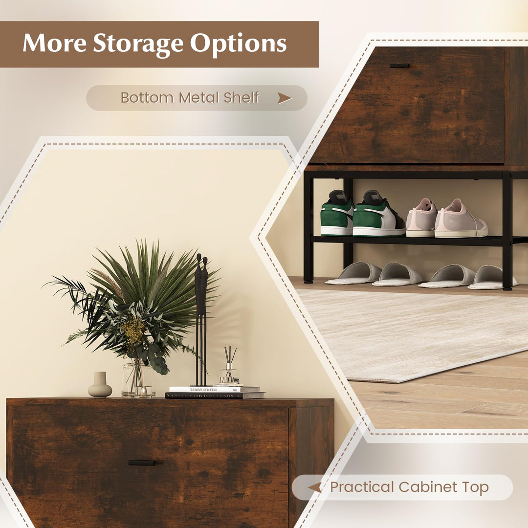 Giantex Shoe Storage Cabinet - Hidden Shoe Organizer with 2 Flip Drawers, Adjustable & Removable Interior Shelves